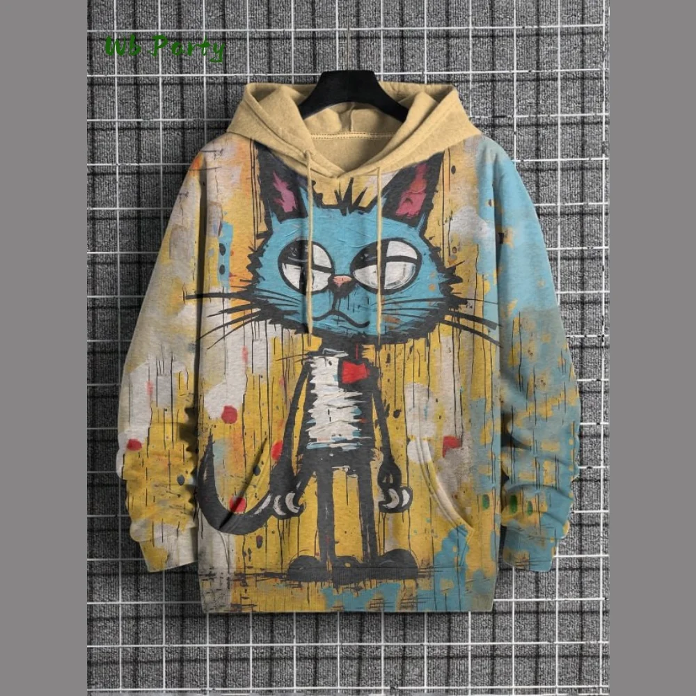 Funny Cat 3D Print Hoodie Men's Oversized Sweatshirt
