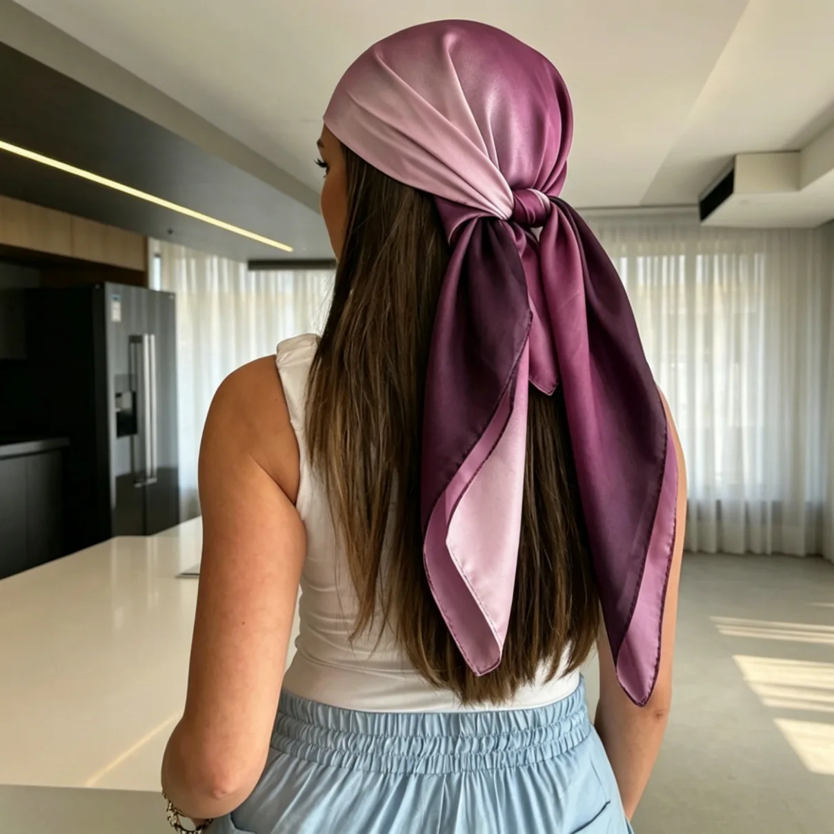 Fashion Women Gradient 90cm Satin Square Scarf Shawl Exquisite Multi use Headscarf Waist ation Versatile Autumn Winter Shawl