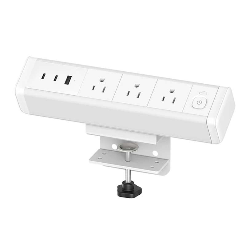 3 Outlet Desk Clamp Power Strips with USB C, Flat Plug Desktop Edges Power Strips, Desk Mount Clamp Socket