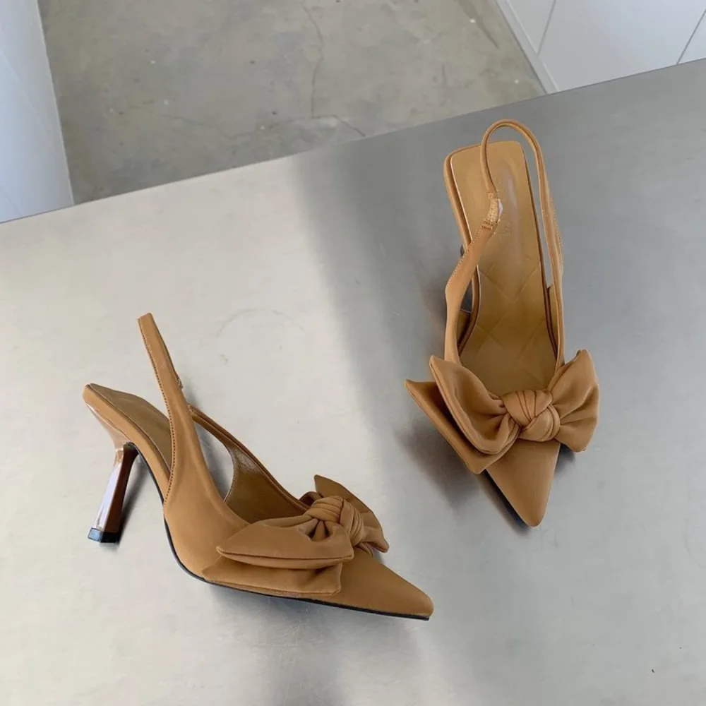 Sandals Women High Heels Women 2026 Summer New Item Black Bow French Style Exposed Heel Toe Strap Pointed High Heeled Shoes