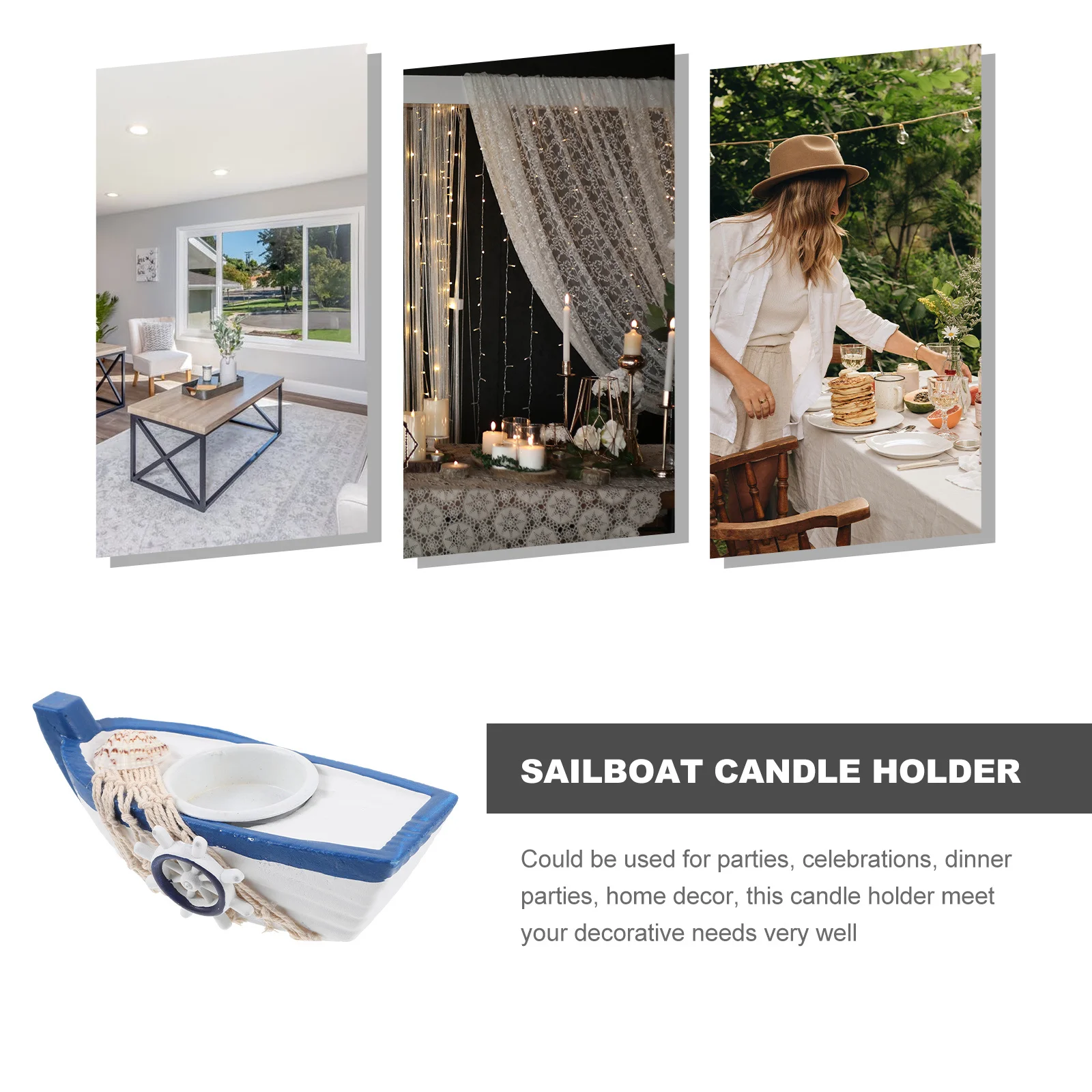 

Decorative Holder Mediterranean Style Handmade Resin Boat Lamp for Dining Table Centerpiece Home Office Decor