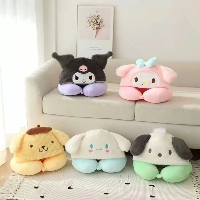 

Sanrio Kawaii Hooded U-shaped Nap Pillow Stuffed Anime Kuromi Hello Kitty My Melody Travel Pillow Japanese Style Neck Pillow