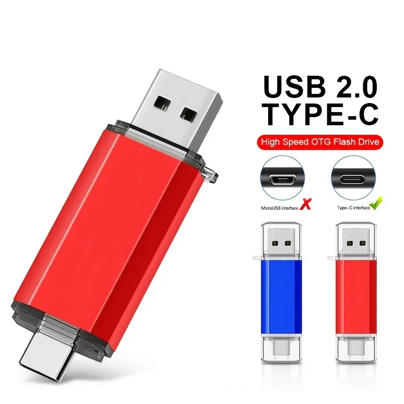 Unidade Flash USB de Alta Velocidade, Pendrive Tipo C, OTG, Novo, 2 em 1, 64GB, 128GB, 2 em 1