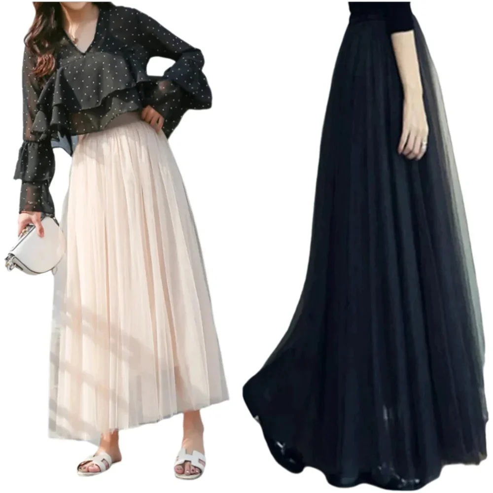 

Модная стильная юбка, женская уличная эластичная сетчатая плиссированная юбка с высокой талией, летняя элегантная корейская офисная женская юбка трапециевидной формы, новинка