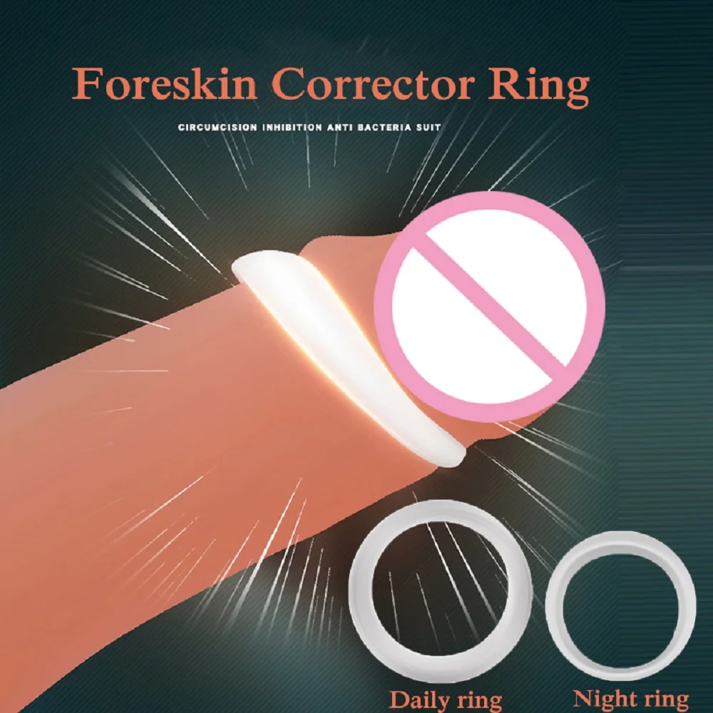 2PCS Male Penis Rings Foreskin Corrector Resistance Ring Delay Ejaculation Sex Toys for Men Daily/Night Cock Ring