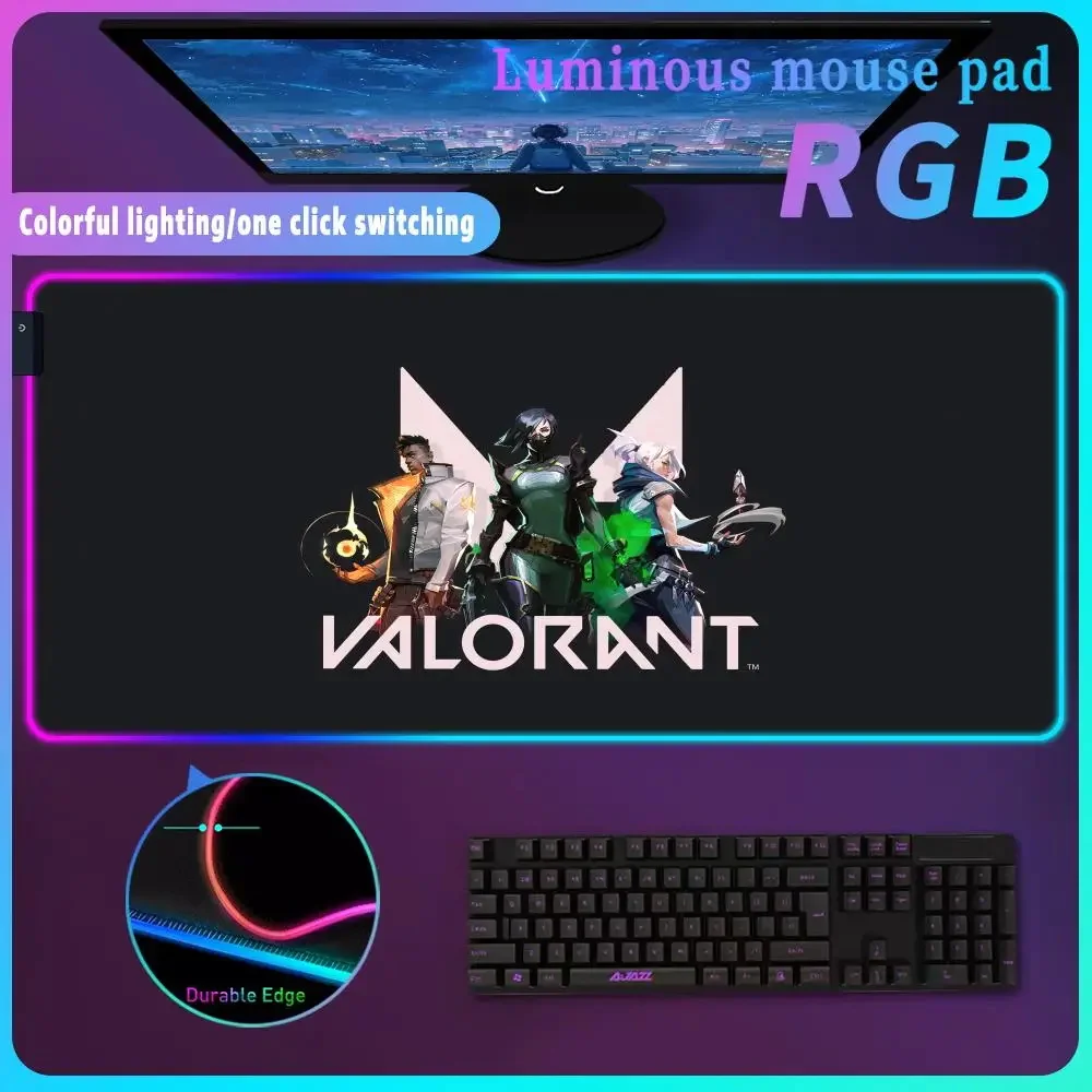 

V_valorant Large RGB Gamer Mousepad Gaming Mousepads LED Keyboard Mats40x90cm Mouse Mat Luminous Desk Pads Mouse Pad For PC