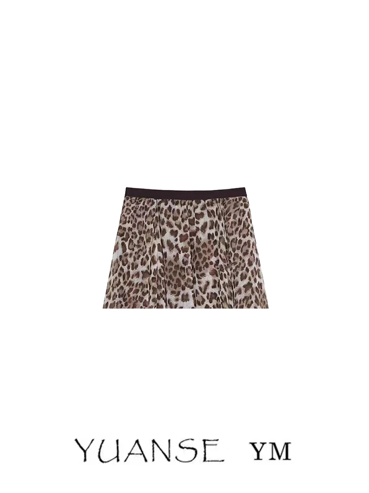 Wild Muse 2025 Autumn New Leopard Print Splicing Draped Asymmetrical Midi Skirt Women's Irregular Half-length Skirt