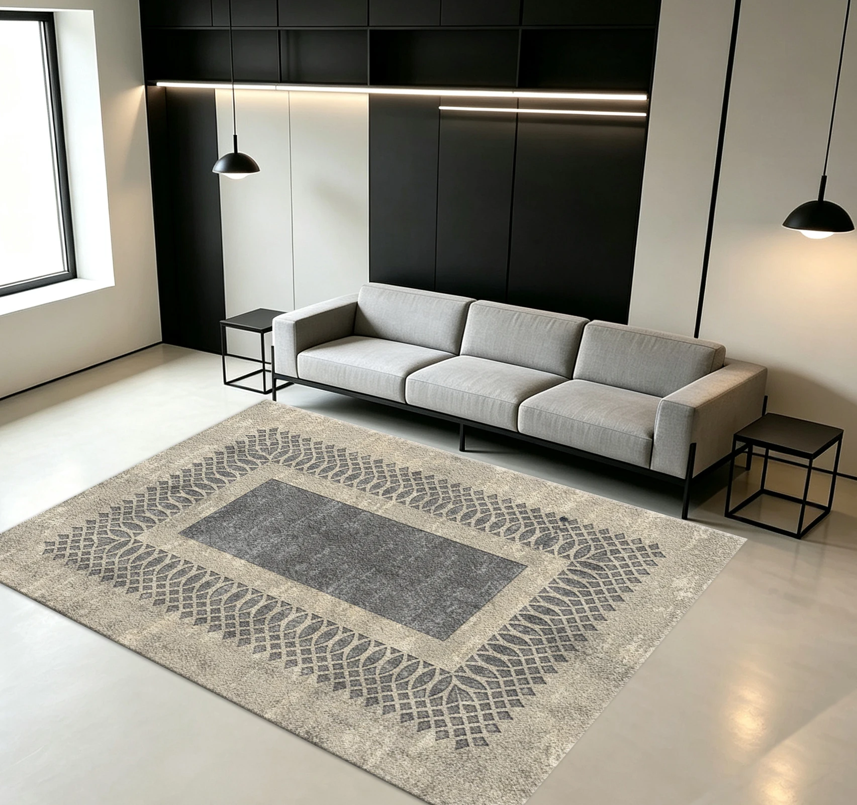 Modern Vintage Geometric Border Carpet Flooring for Home Living Room Decor