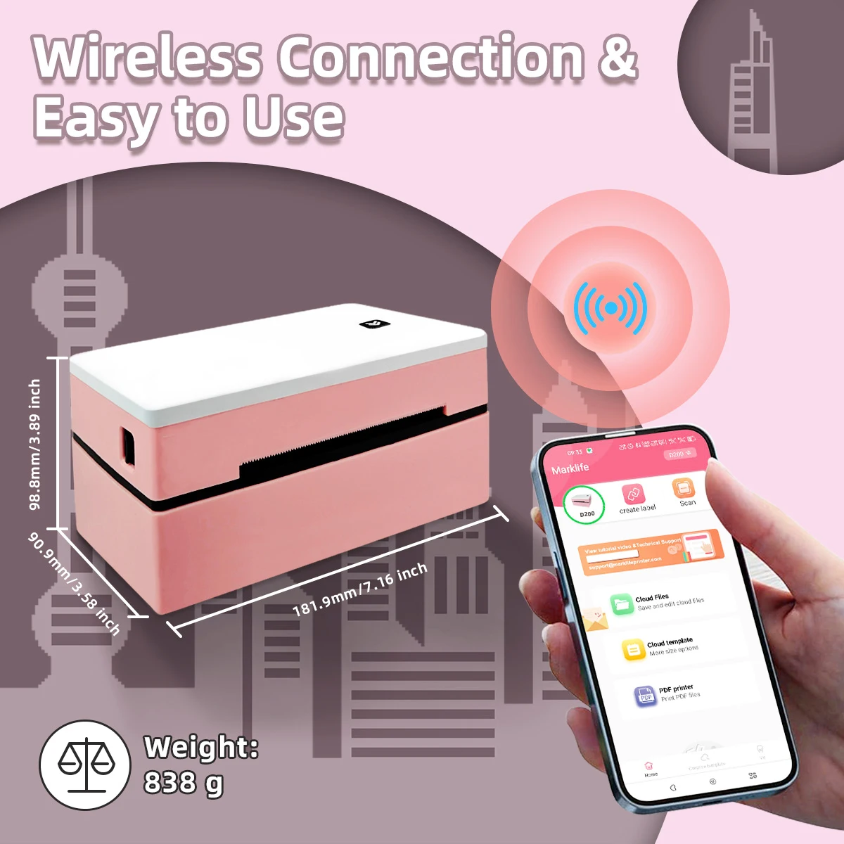 Marklife D100 thermal shipping label printer desktop label printer compatible with Smartphones and computers for Small Business