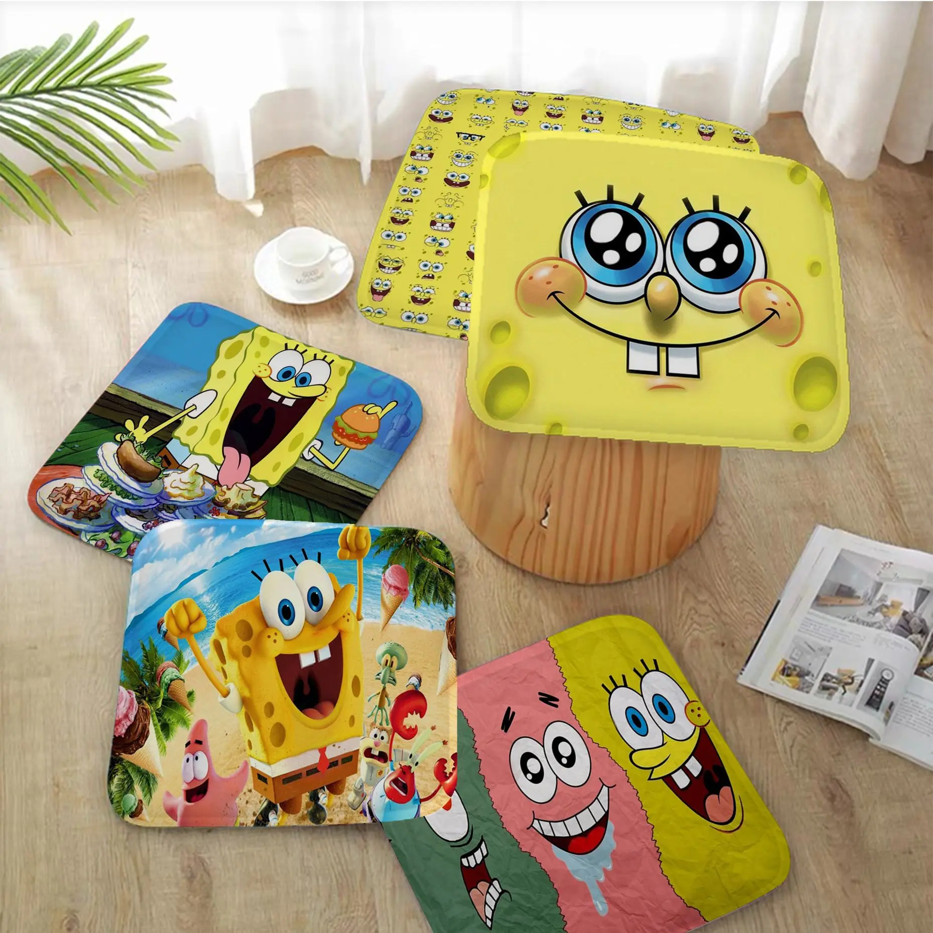 Cartoon-Spongebob-PatrickStar Cushion Mat Tie Rope Dining Chair Cushion Circular Decoration Seat For Office Cushions Home Decor