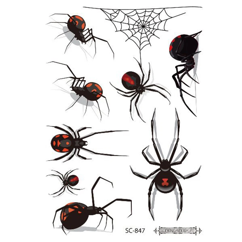 

Men Hand Foot Scary Water Transfer Waterproof Halloween Fake Tattoo Body Art Temporary Tattoo Sticker Spider Halloween Tattoo