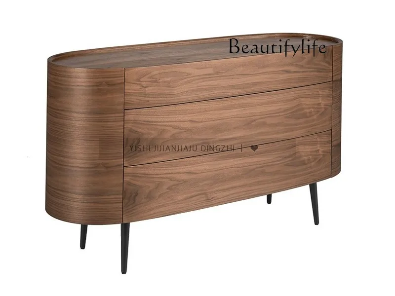 

Italian minimalist creative arc dining side tea cabinet Nordic style walnut color porch three-bucket cabinet