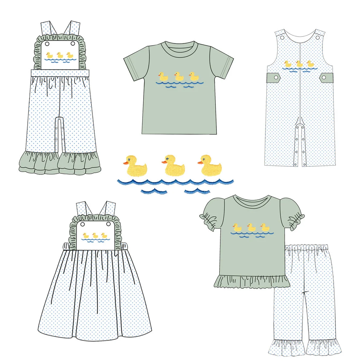 

Boutique Children's Clothing Summer Girl Dress Overalls Cartoon Duck Print Boy Jumpsuit Short-Sleeve Top