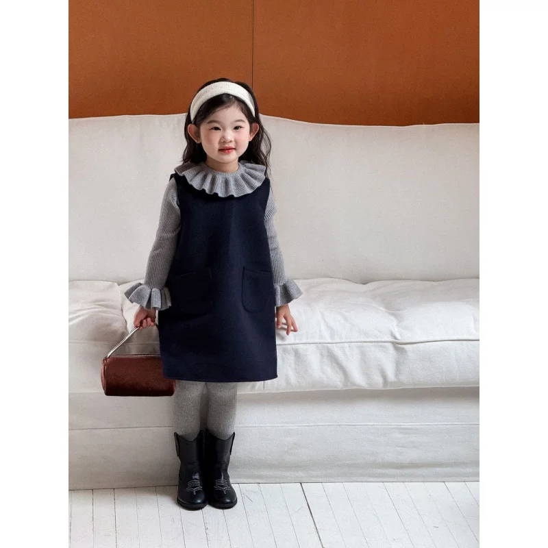 2025Winter New Children's Clothing Children's Clothing Girls' High-End Woolen Vest Dress Children's Winter Dress