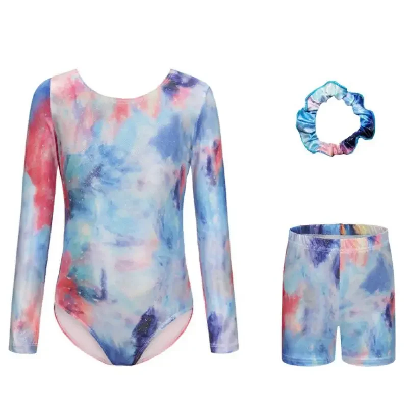 Gymnastiekpakjes voor meisjes 3-delig dans Unitard kinderen peuter atletische tuimeloutfits met korte haarbanden schaatsbodysuit