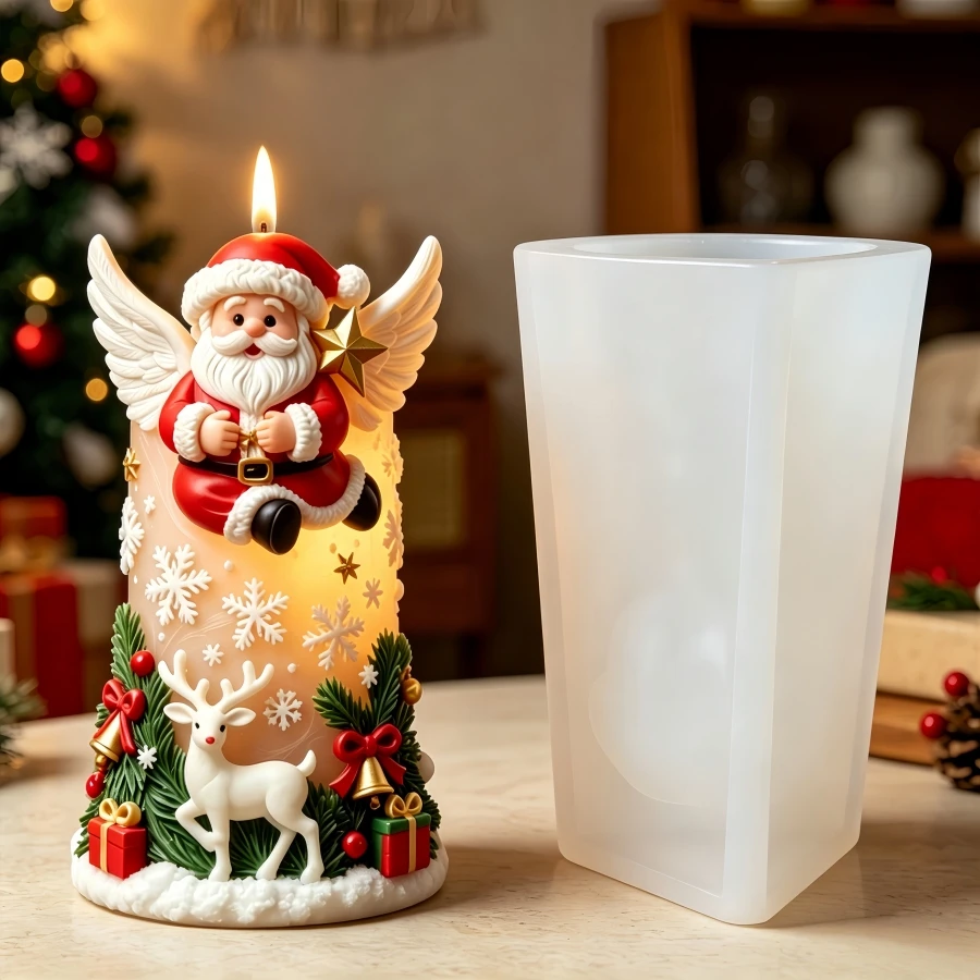 Angel Santa Claus Elk Snowflake Candle Silicone Mold Christmas Tree Pine Branch Bell Gift Star Relief Resin Gypsum Molds - view 6