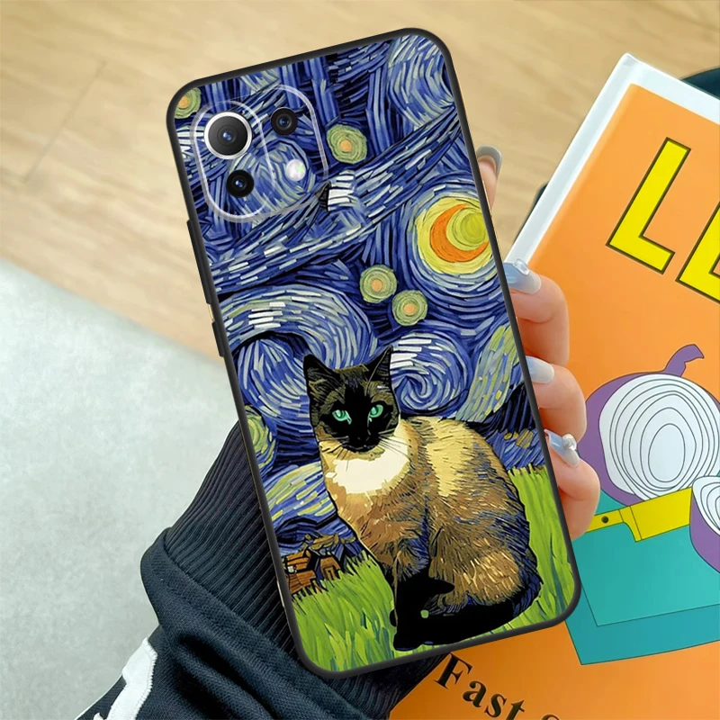 Cat Van Gogh 'S The Starry Night Case Voor Poco F 5X5X3 Pro M5 C40 F4 X4 Gt F3 Xiaomi 13 Ultra 12 Lite 11T 12T Pro 12x Hoes