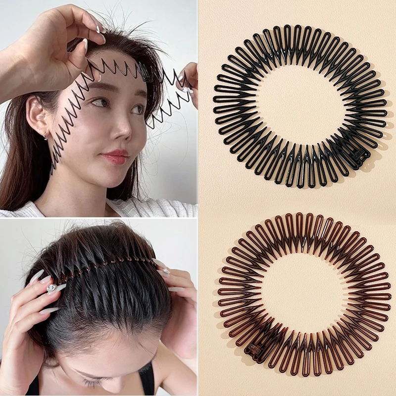 2pcs Fashion Stretchable Hairband For Women Plastic Flexible Circle Headband Wavy Hair Hoop Face Wash Fixed Hair Accessories