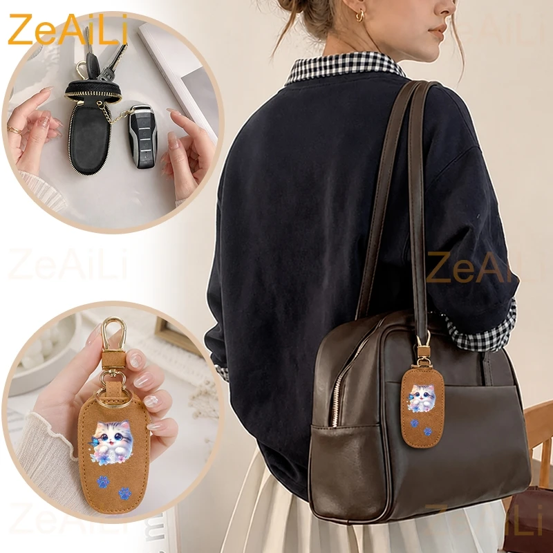 Cute Cartoon Cat Paw PU Leather Key Case, Kitten Unisex Key Bag, Universal Portable Large Capacity Multifunctional Car Key Chain