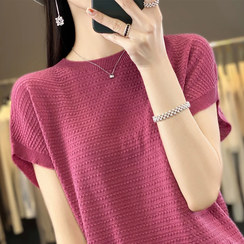 New worsted first-line ready-to-wear women retro French romantic short-sleeved round neck thin summer blouse T-shirt postage.23