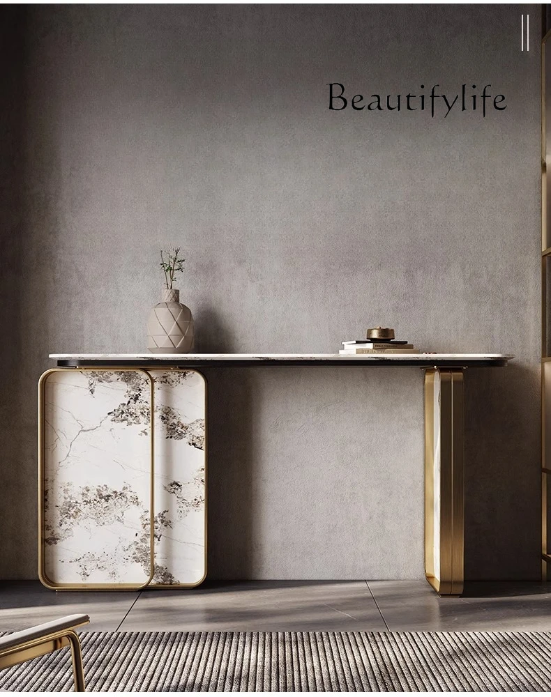 

light luxury entrance table, simple living room, entrance against the wall, art rock slab entrance platform