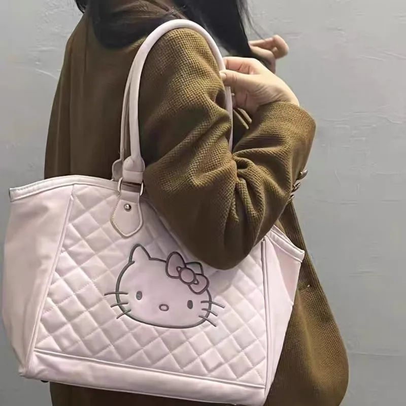 Sanrio Hello Kitty Pink PU Leather Fashion Bags Women Luxury Design Handbag Y2k Cartoon New Cute Totes Female Trendy Travel Bag