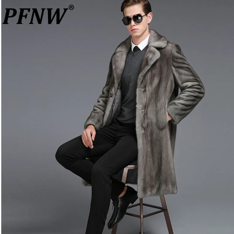 PFNW Menswear Faux Fur Men's Coat Imitation Mink Soft Wam Long Coat For Male Winter New Thicked Casual Eco-Fur Jackets 12C1155