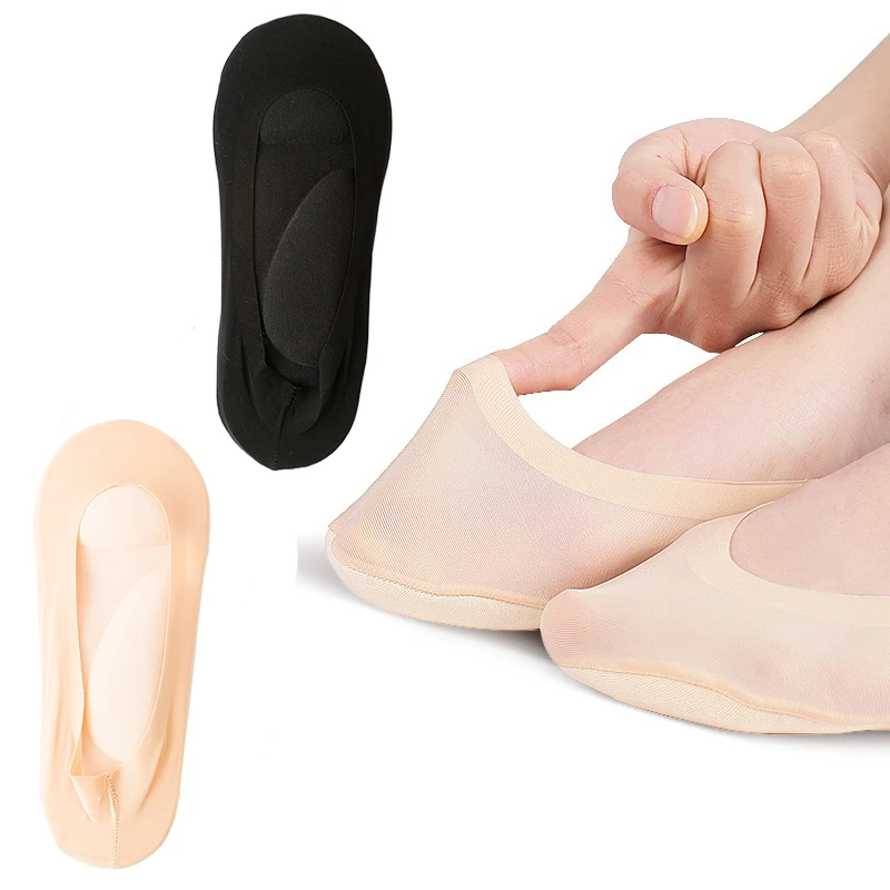 1Pair Women Ice Silk Invisible No Show Socks Silicone Anti‑Slip Liner Socks Breathable Thin Low Cut Socks for Boat Shoes Loafers