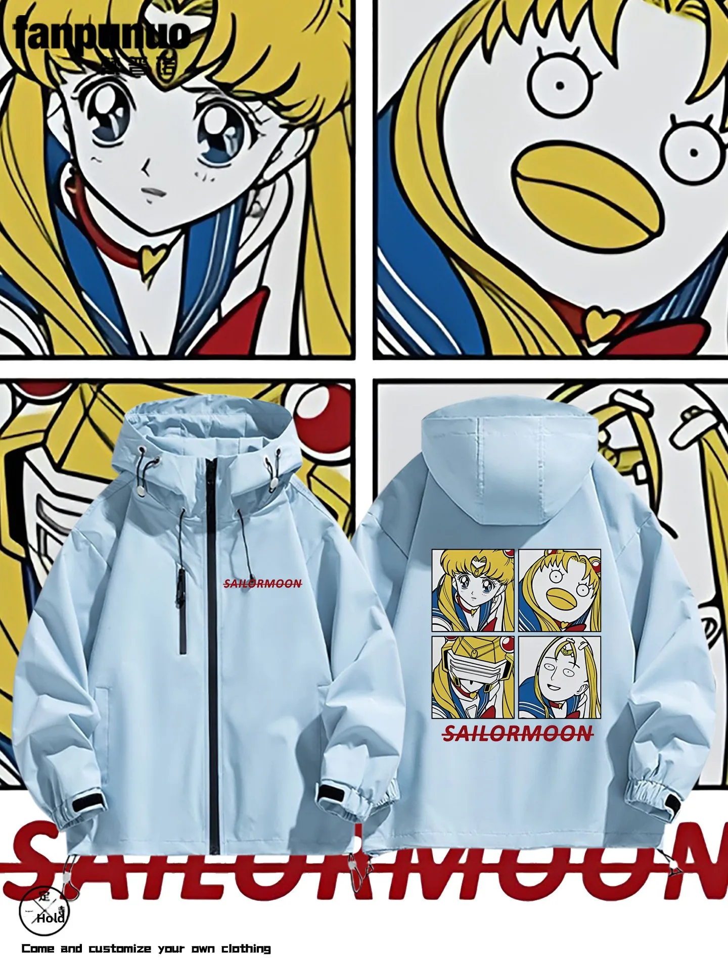 

Casual ex Windproof Jaet Fun Cartoon Collaborative Outerwear Autumn Winter Loose Fit Polyester Fiber Hooded Zipper Closure