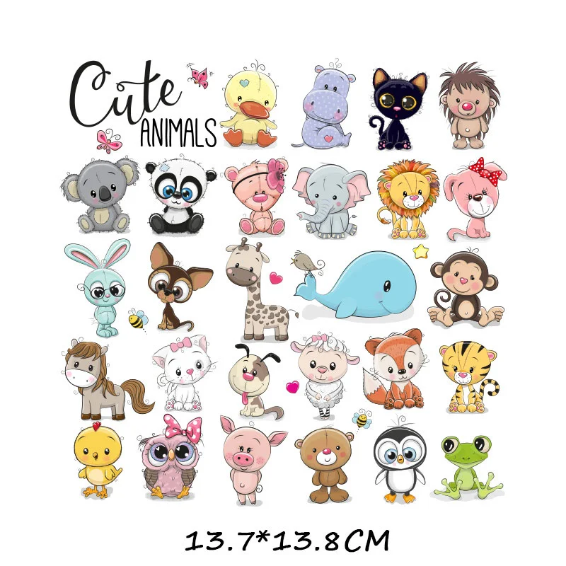 Cartoon Cute Animal Patch Set adesivi a trasferimento termico strisce per abbigliamento T-shirt per bambini Unicorn Cat Girl Owl Patch per vestiti