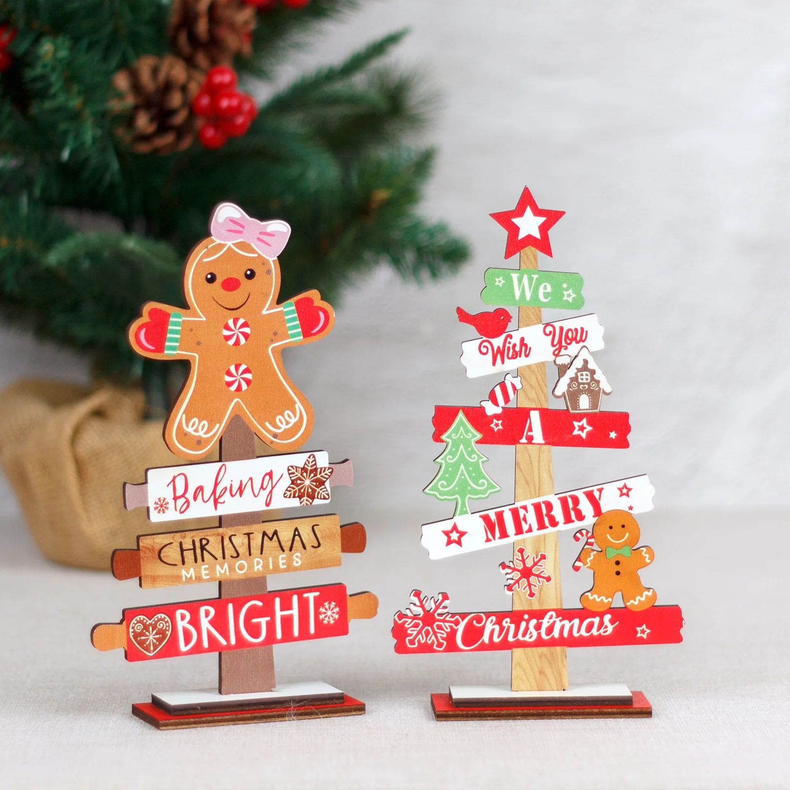 

1pcs Wooden Christmas Signs Plaque Xmas Decoration Gingerbread Man Gnome Santa Claus Xmas Tree Table Ornament 2025 New Year Gift
