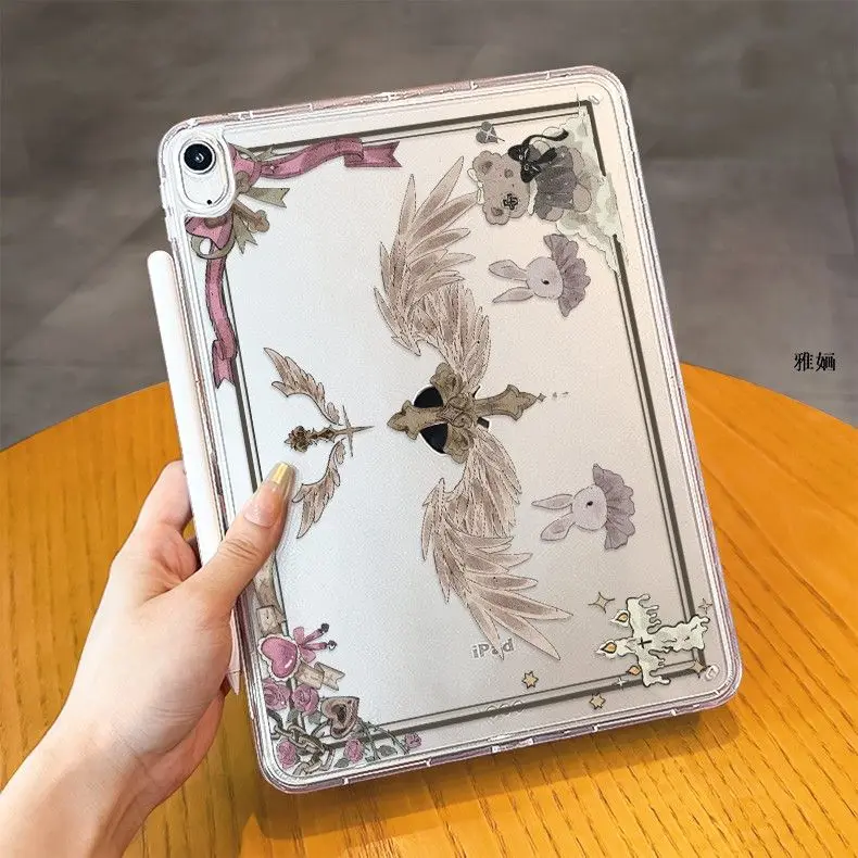 Retro Cute Girl Magic Rabbit Case For iPad Air 11 10th 11th A16 9th For iPad Pro11 4 5 10.9in 12.9 M2 M3 M4 Mini 7 Pencil Holder