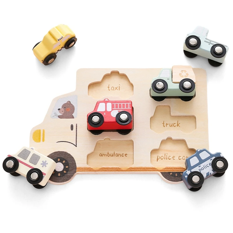 Coche niños Montessori rompecabezas de madera 3D juguete a juego aprendizaje temprano juguete educativo de coordinación mano-ojo regalo para niños