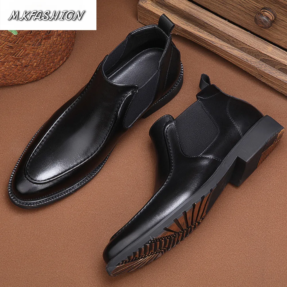 Fashion Comfort Ankle Boots Men Soft Leather Rubber Sole Winter Warm Fur Lined Slip on Boots