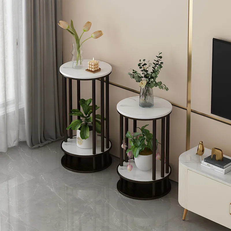 Italian Style Luxury Stone Slab Solid Wood Plant Stand Floor Living Room Succulent Pot Holder Indoor Plant Rack Plant Shelf