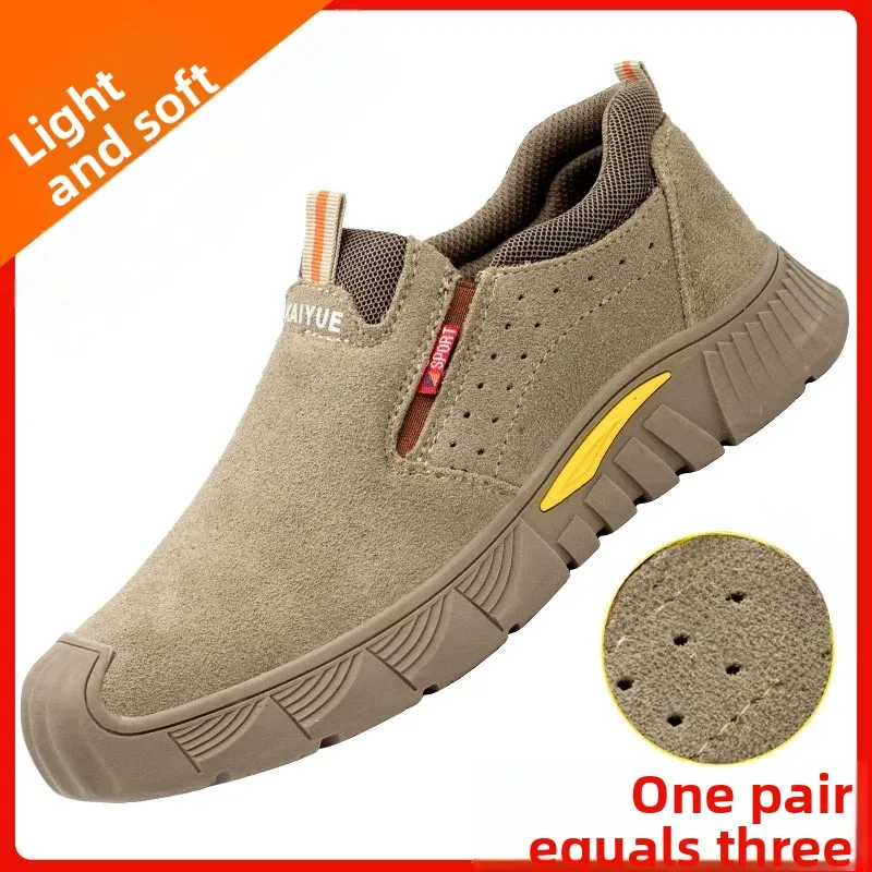 Lightweight Summer New Flip-Flop Leather Welder Shoes Anti-Crush Puncture Low-Top Cow Tendon Bottom Breathable Labor Protecti...