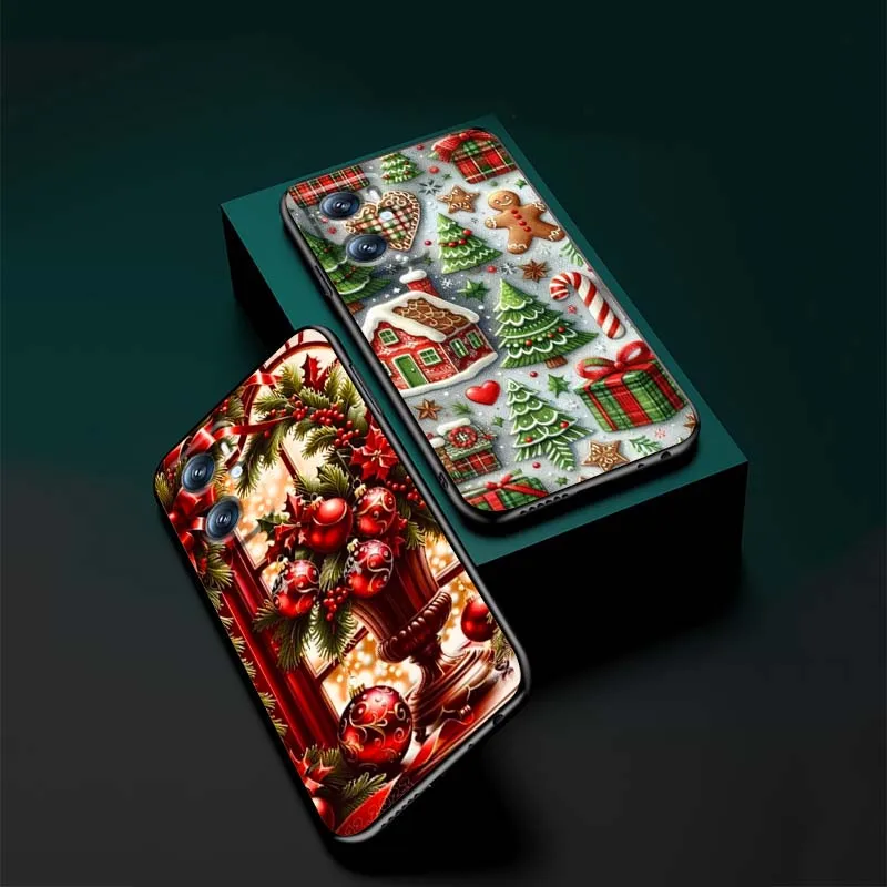 نمط عيد الميلاد ل ممن لهم رينو 5 6 7 A96 A40 A58 Realme GT A74 A78 Neo2 A74 A78 البحث X5 X3 X7 X8 غطاء أسود