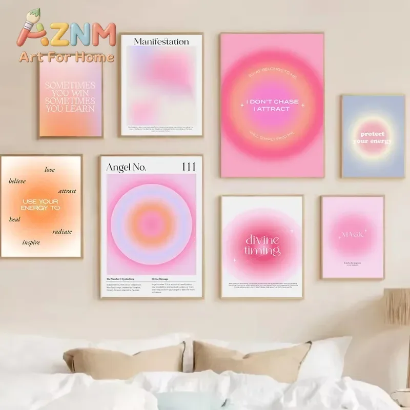Fashion Manifest Gradient Aura Angel Number Spiritual Quotes Mindset Aesthetic Poster Canvas Painting Wall Pictures Home Decor