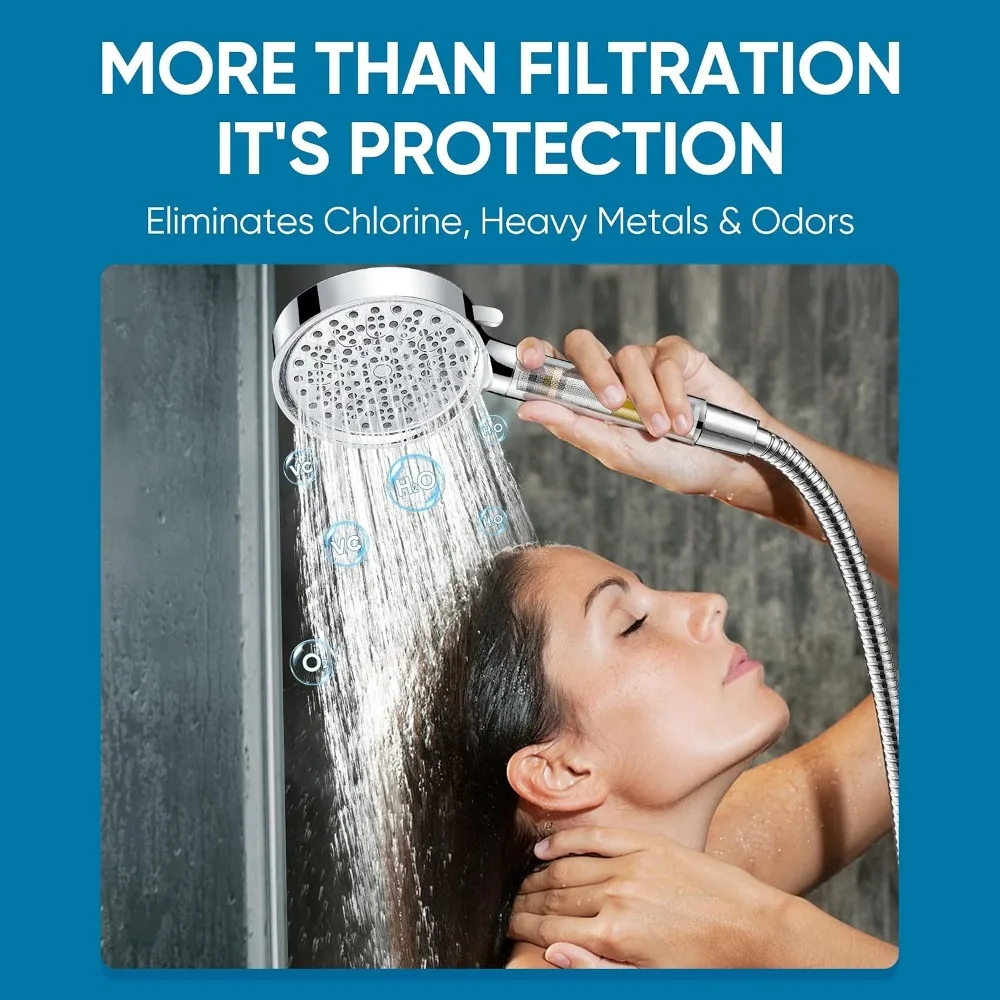 Filtered Shower Head with Handheld, High Pressure 6 Spray Mode, Water Softener Beads for Hard Water, Removes Chlorine, Reduces Dry Itchy Skin, Chrome