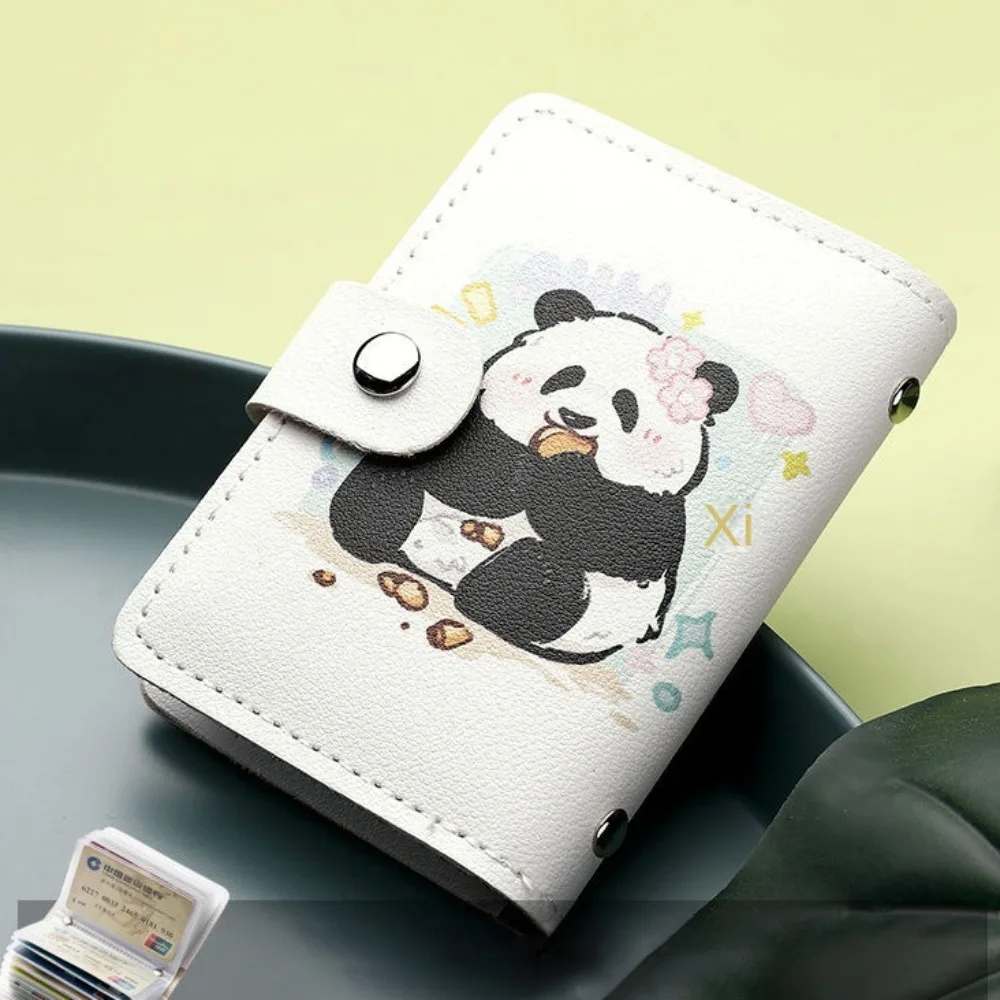 PU Portátil Cute Panda Print Card Bag, Multi Card Sleeve, Saco De Armazenamento