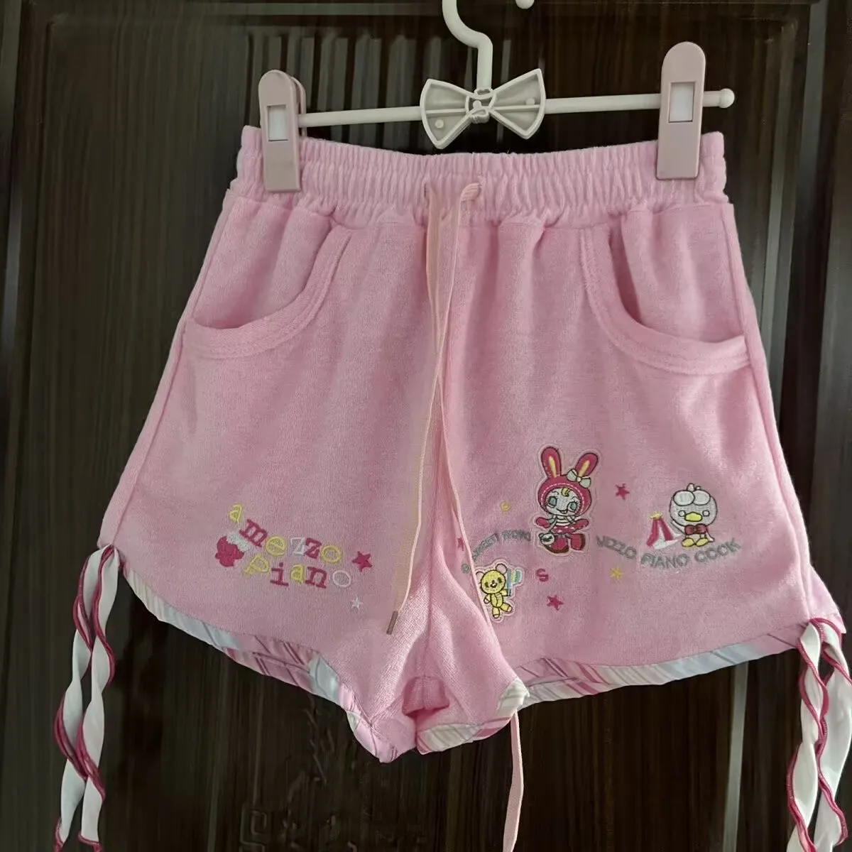 

Summer Pink Shorts Women Kawaii Cartoon Bunny Elastic Waist Wide Leg Schoolgirl Shorts Sweet Lolita Casual Loose Femme Shorts