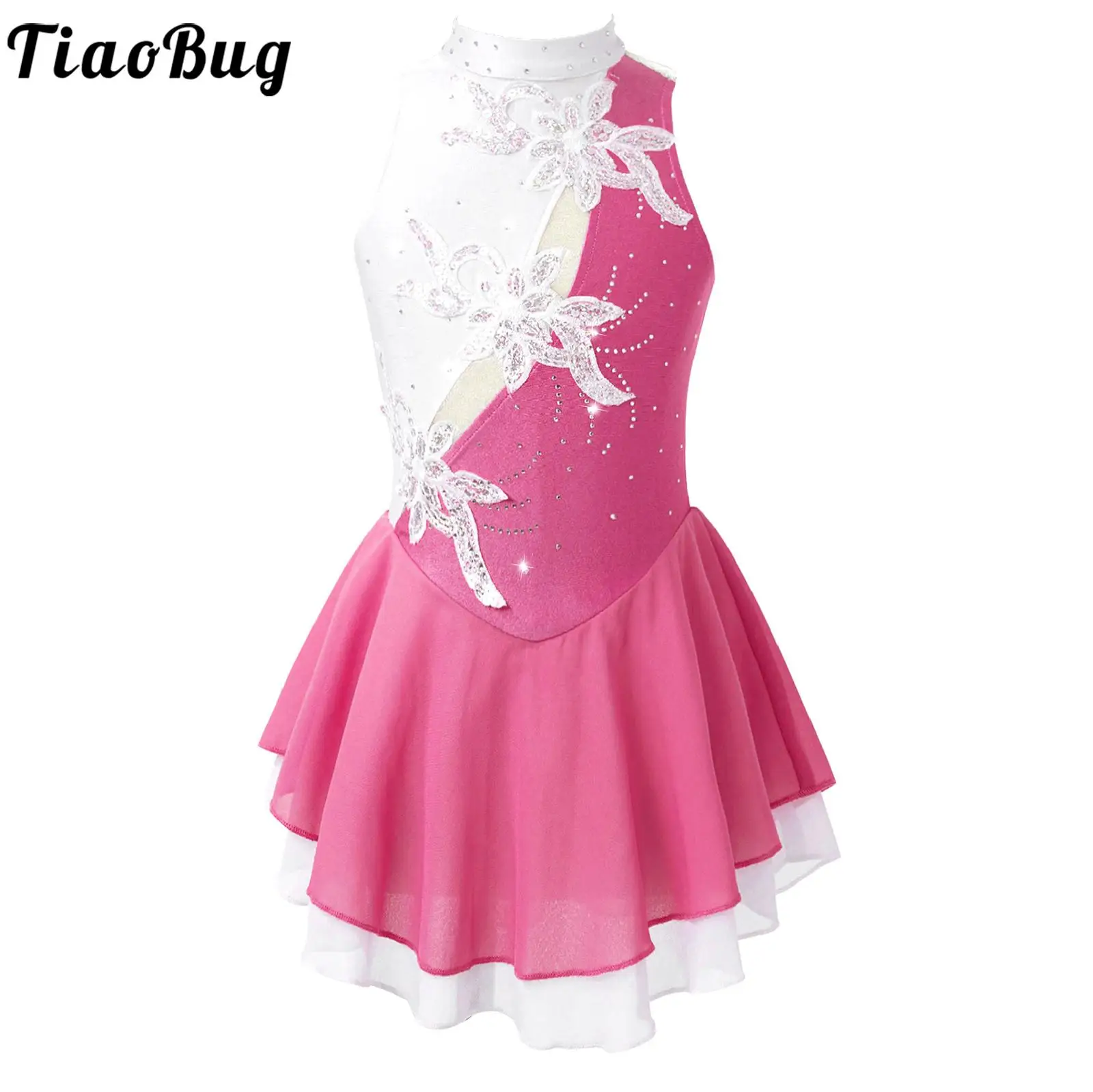 

Kids Girls Figure Ice Skating Dress Rhinestone Ballet Dance Gymnastics Leotard Tutu Modern Ballerina Lyrical Performance Costume