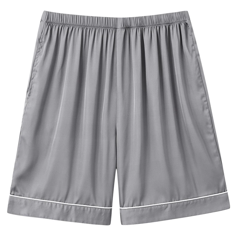 Cetim de seda masculino calça curta para casa, fundo do sono pijama estampado moda, cintura elástica masculina, calça solta, verão