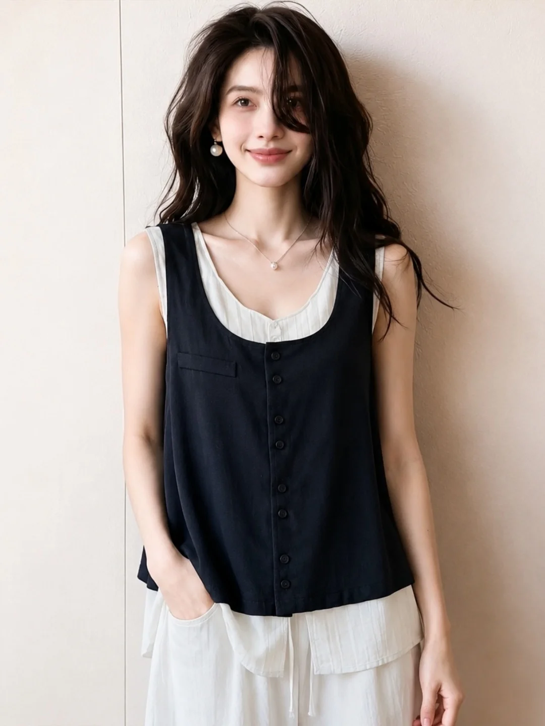 Laid-back Style Loose Women's Tank Top Fashionable Sleeveless Top Straight Cut Korean Style Silk Material Summer 2026