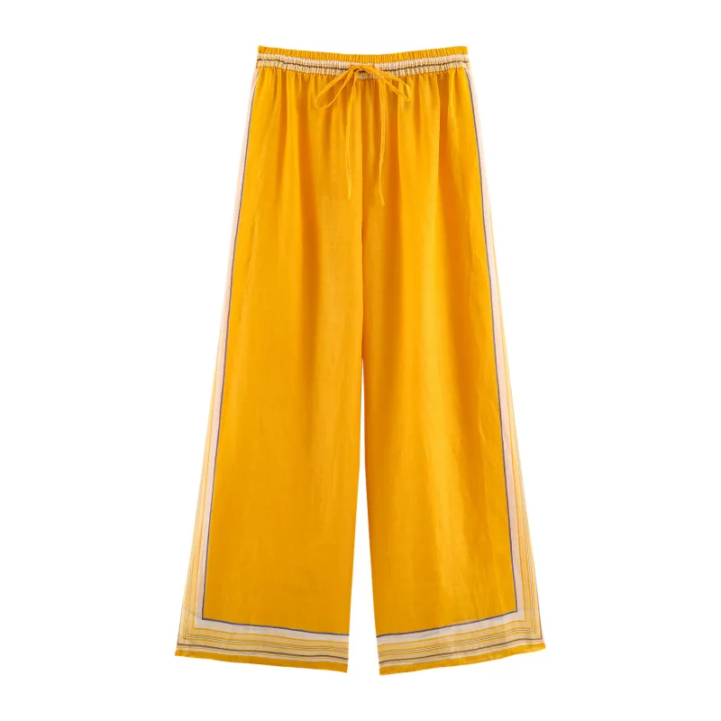 

Dave&Di Women's Clothing 2026 Summer New Product Casual Loose Lace Up Mid Waist Contrasting Striped Pants