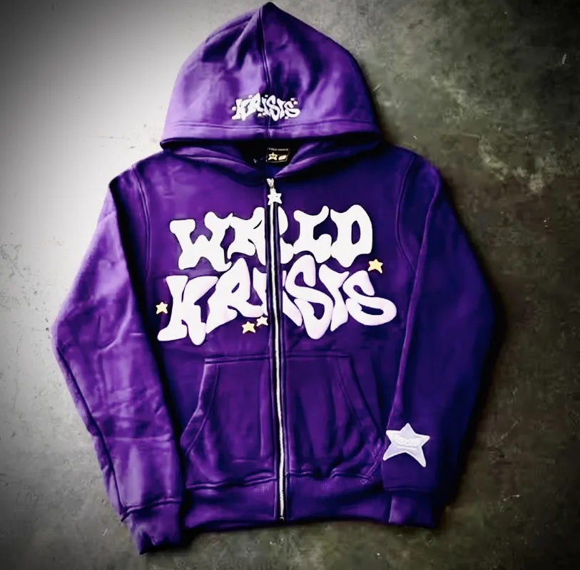 

Street Personality Trendy Zipper Hoodie Oversized Y2k Letters Star Print Clothing Fashionable Casual Versatile Sweatshirt Men