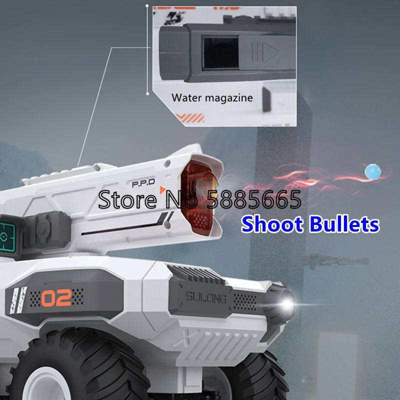 1: 14 Simulated Smoke 2-In-1 Remote Control Vehicle Cool Lighting Vacuum Tire Shoot Bullets Omnidirectional Steering RC Toys Car