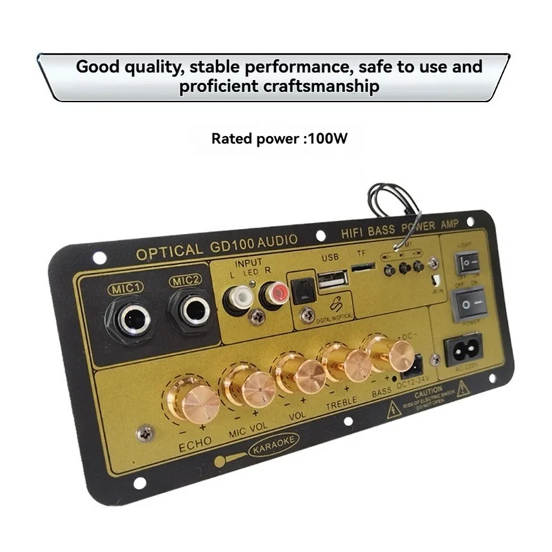 AS95-100W Bluetooth Power Amplifier Board With Optical Audio Input Home/Car Hifi Karaoke Amplifier Board EU PLUG