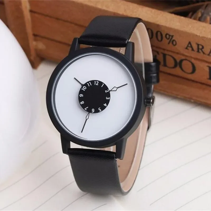 Simple Fashion Men Casual Pu Leather Strap Round Dial Quartz Wristwatch for Male WomenCasual Clock Watches relogio masculino