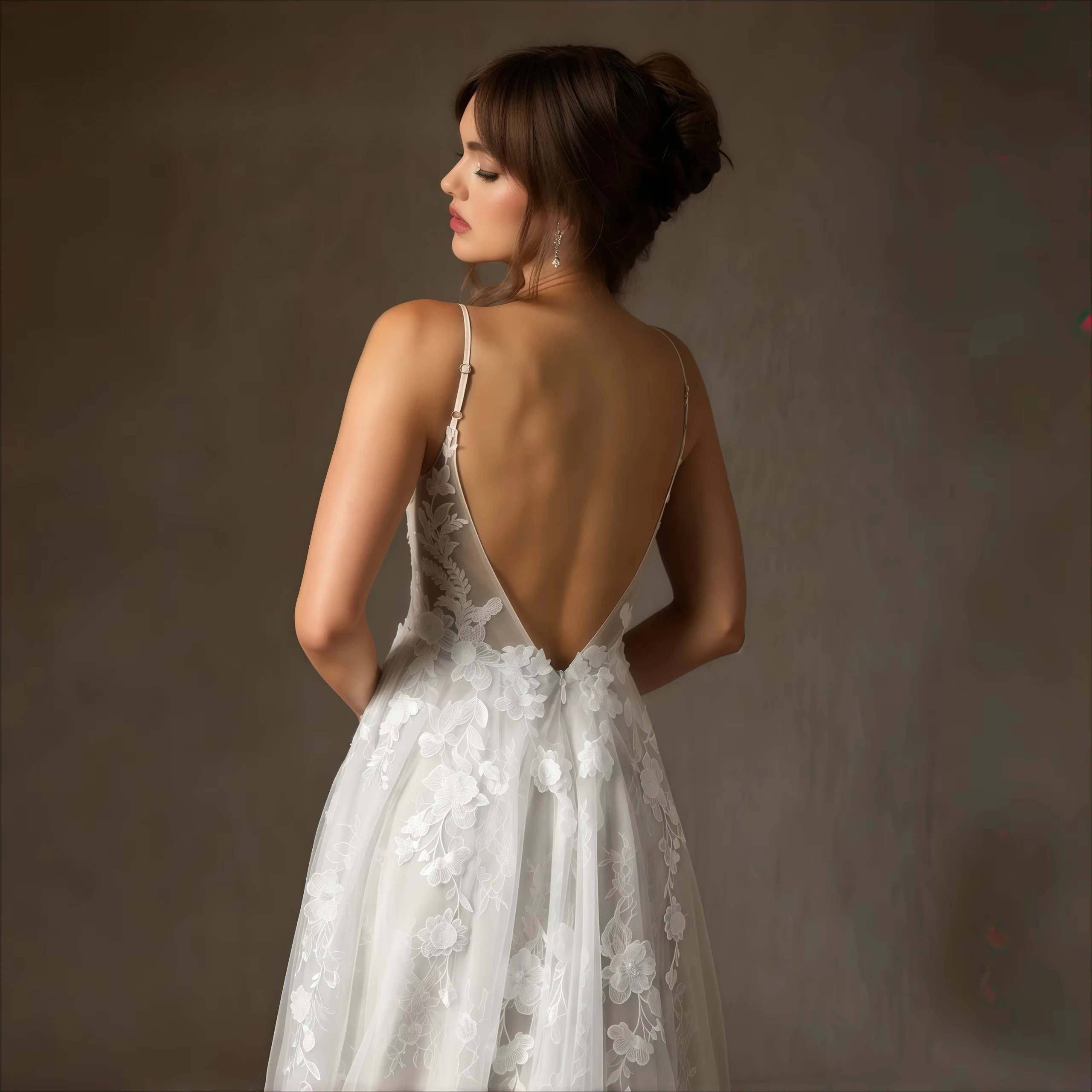 DREAM 2026 Spaghetti Straps Wedding Dresses V Neck Lace Bodice A Line Tulle Bridal Gowns High Slit Deep V Back Boho Bride Dress